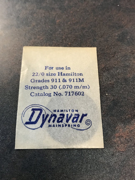 Hamilton Factory Dynavar Mainspring for 22/0s Hamilton No. 717601- Alloy
