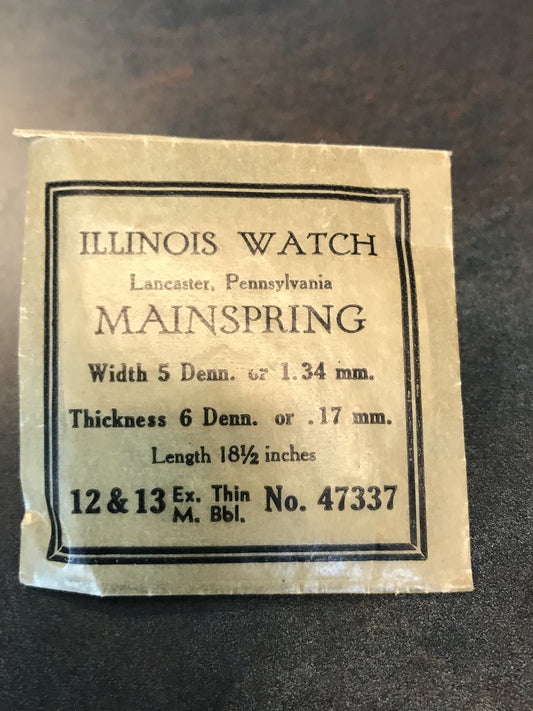 Illinois Factory Mainspring No. 47337 for 12s & 13s Models - Steel