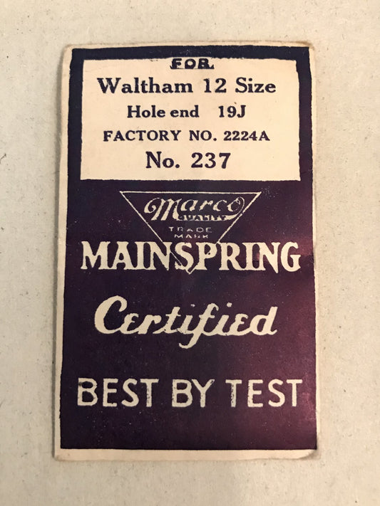 Marco Mainspring No.237 for 12s Waltham 19j Factory No. 2224A - Steel