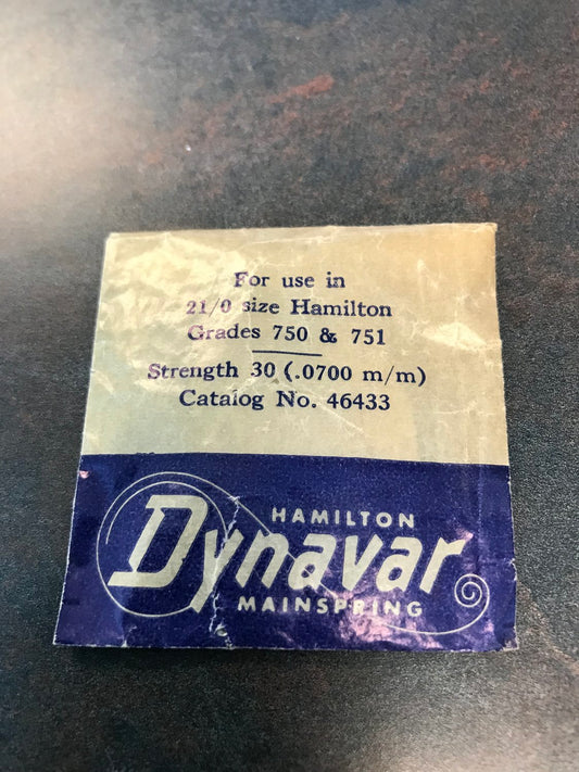 Hamilton Factory Dynavar Mainspring for 21/0s Hamilton Grades 750 & 751 No. 46433 - Alloy