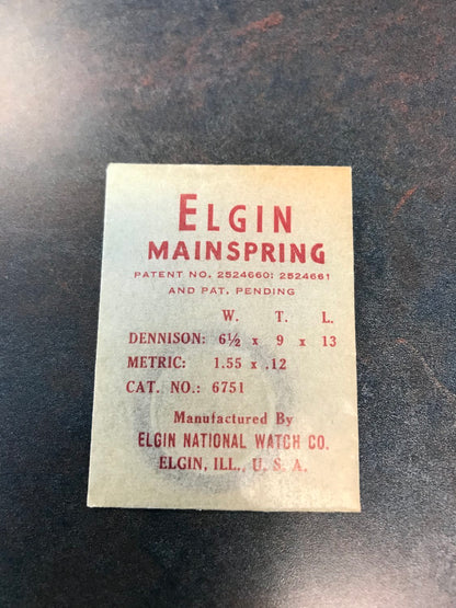 Elgin Mainspring for 11½ ligne AS 1430 No. 6751 - Alloy