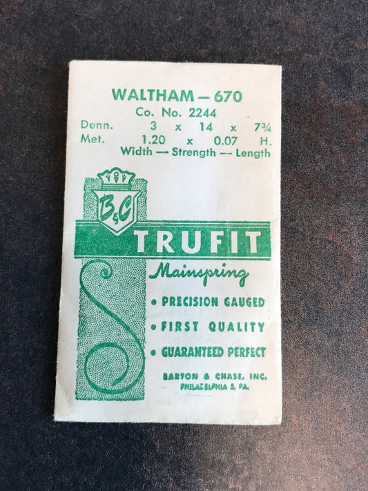 Trufit Mainspring for Waltham 6¾ Ligne Model 670 Factory No. 2244 - Steel