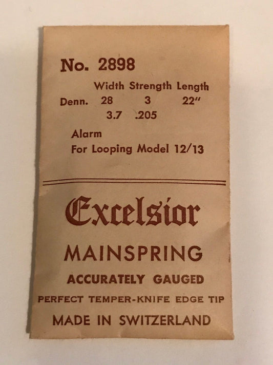 Excelsior #2898 ALARM Mainspring for Looping Clock Model 12/13 - Steel