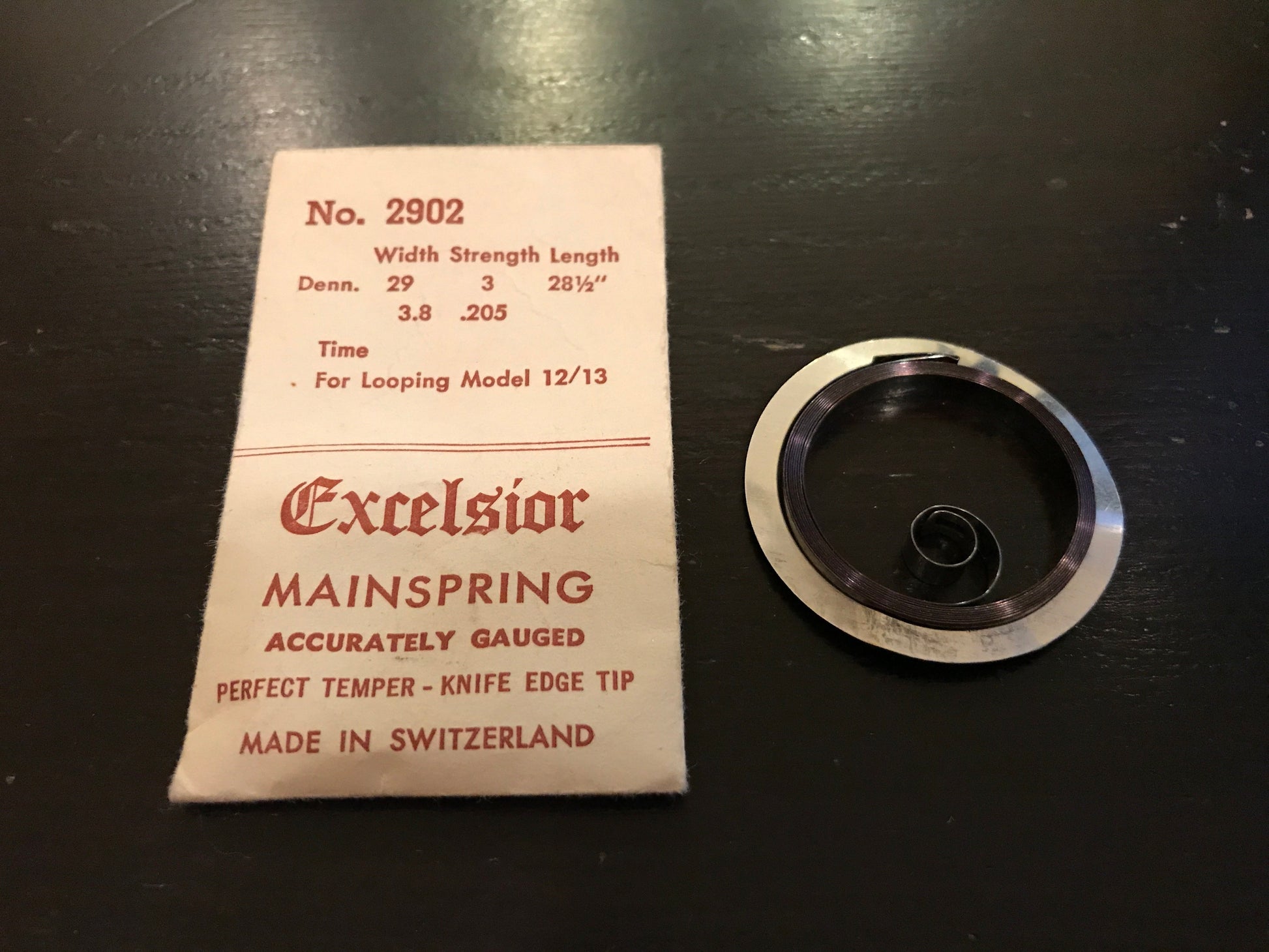 Excelsior #2902 TIME Mainspring for Looping Clock Model 12/13 - Steel