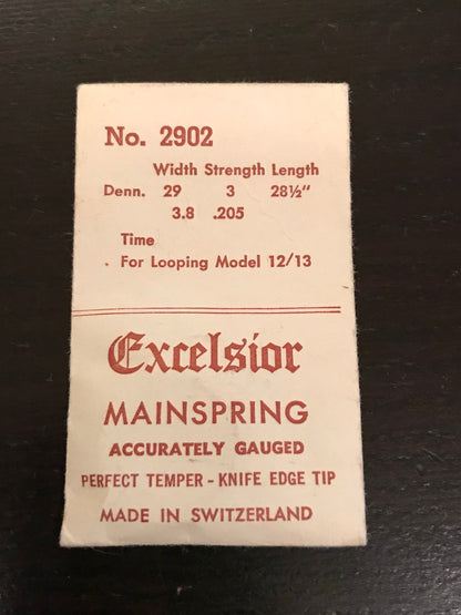 Excelsior #2902 TIME Mainspring for Looping Clock Model 12/13 - Steel