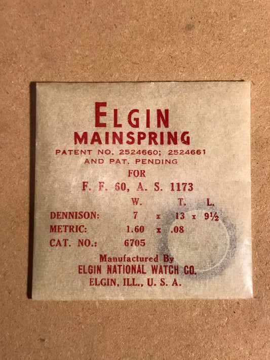 Elgin Mainspring for 6 3/4 x 8 ligne FF 60 & AS 1173 No. 6705 - Alloy