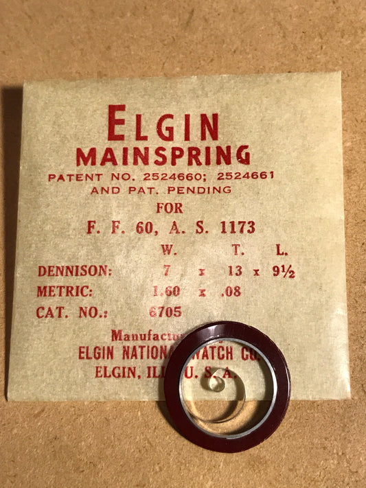 Elgin Mainspring for 6 3/4 x 8 ligne FF 60 & AS 1173 No. 6705 - Alloy