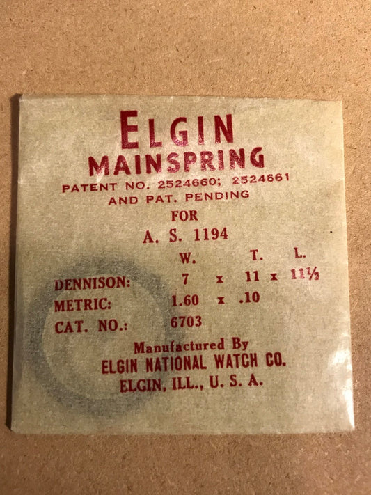 Elgin Factory Mainspring for 11½ ligne AS 1194 No. 6703 - Alloy