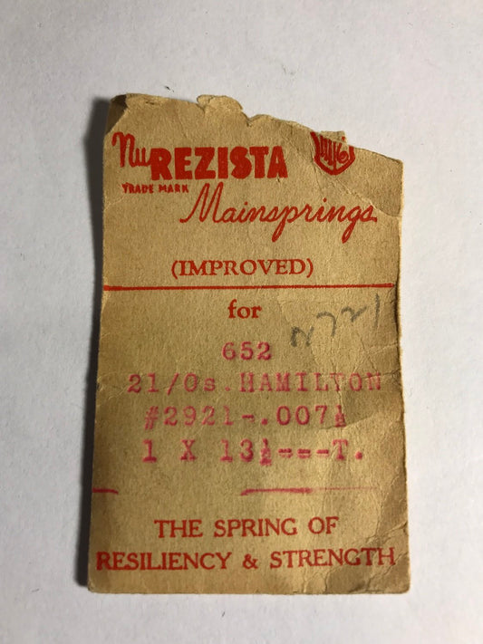 NuREZISTA Mainspring #652 for 21/0s Hamilton No. 2921 - Steel