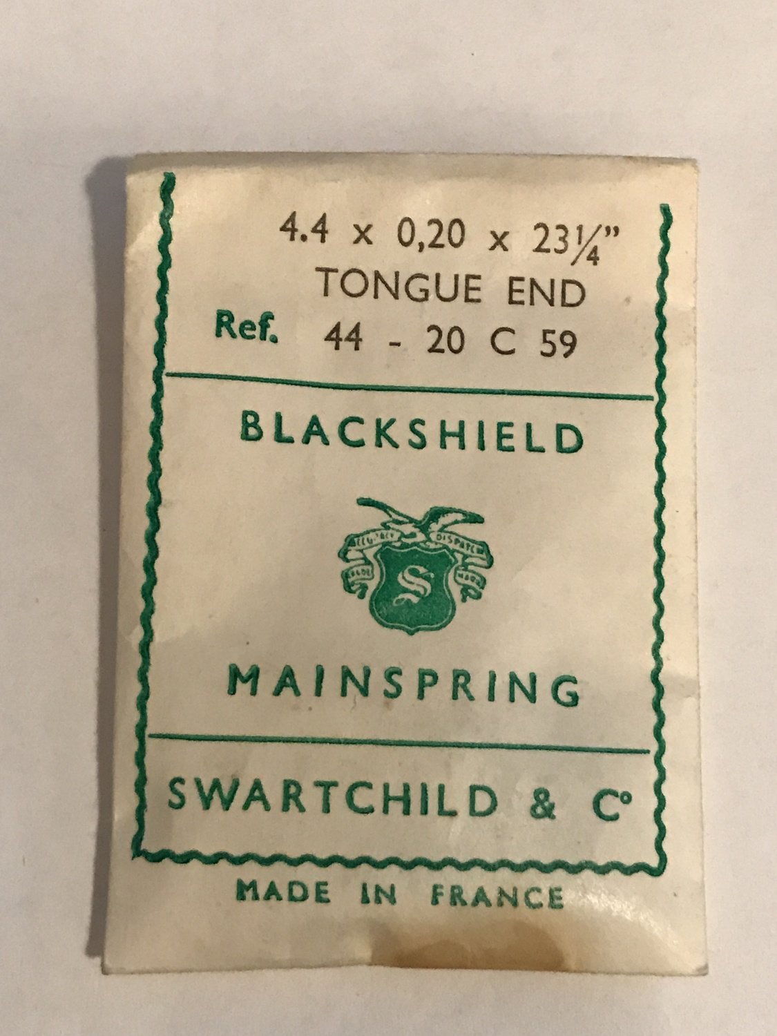 Swartchild Black Shield Clock Mainspring 4.4 x .20 mm x 23¼" Ref 44-20 C59