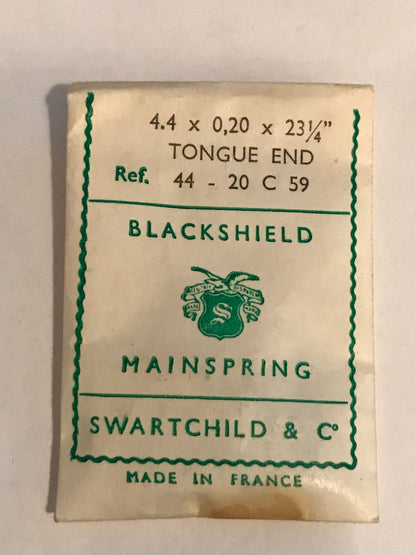 Swartchild Black Shield Clock Mainspring 4.4 x .20 mm x 23¼" Ref 44-20 C59