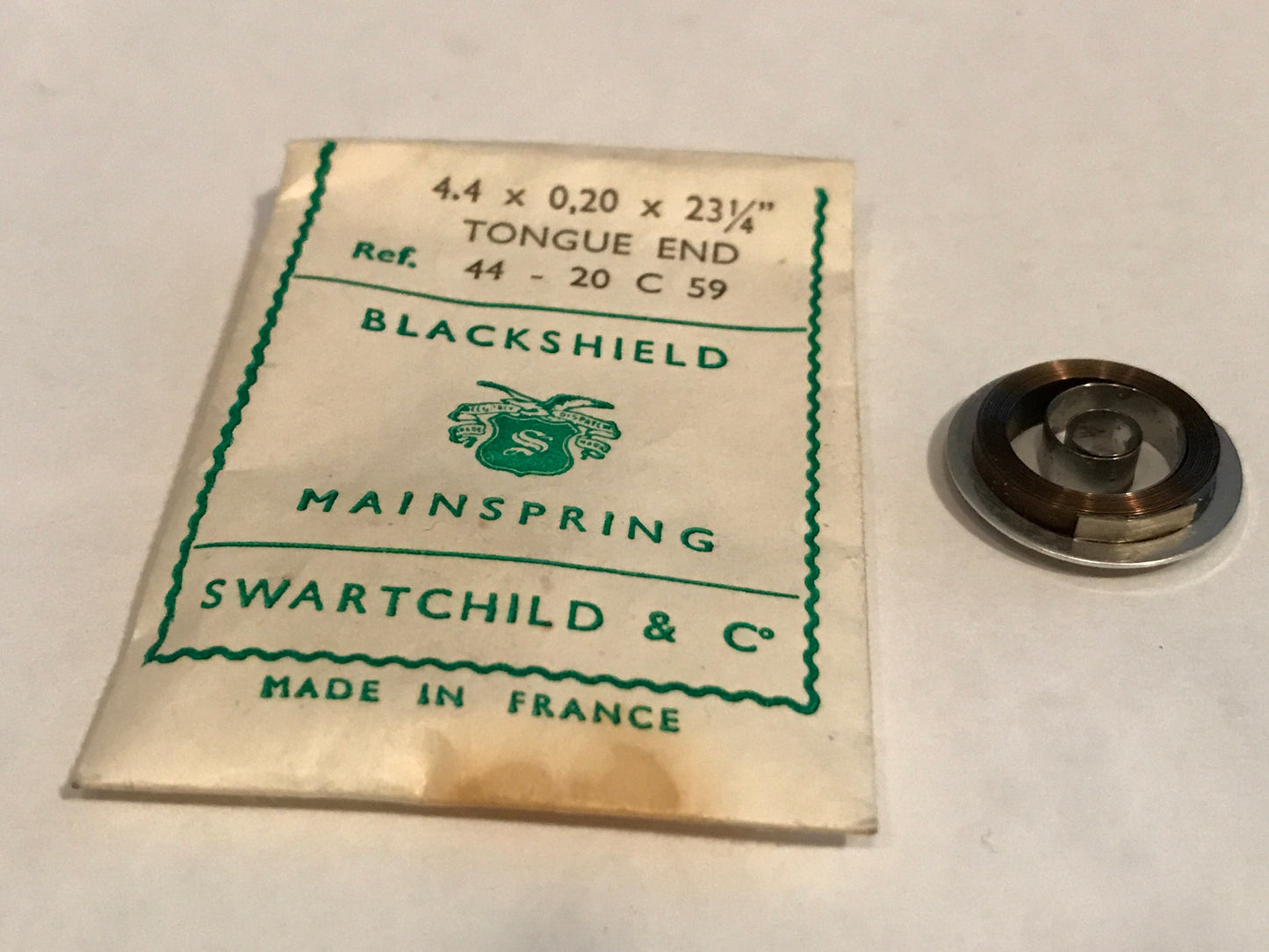 Swartchild Black Shield Clock Mainspring 4.4 x .20 mm x 23¼" Ref 44-20 C59