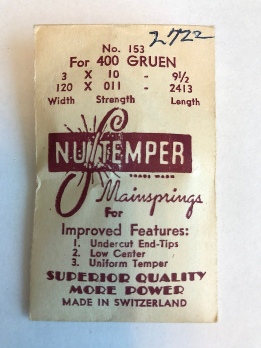 NuTemper Mainspring No. 153 for Gruen 400 movements