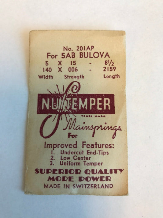 NuTemper Mainspring No. 201AP for Bulova 5AB movements