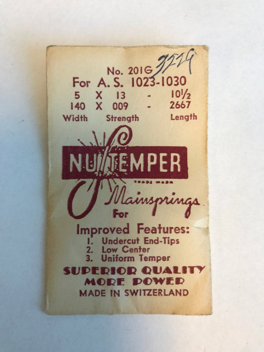 NuTemper Mainspring No. 201G for A.S. Caliber 1023-1030 movements - Steel