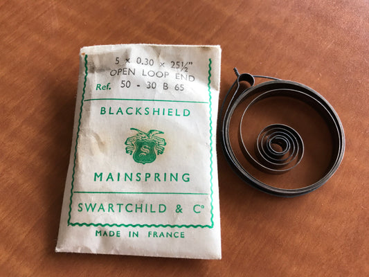 Swartchild Black Shield Clock Mainspring 5 x .30 mm x 25½" Ref 50-30 B 65