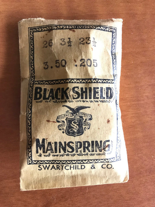 Swartchild Black Shield Clock Mainspring 3.5 x .205 mm x 23½" - Steel