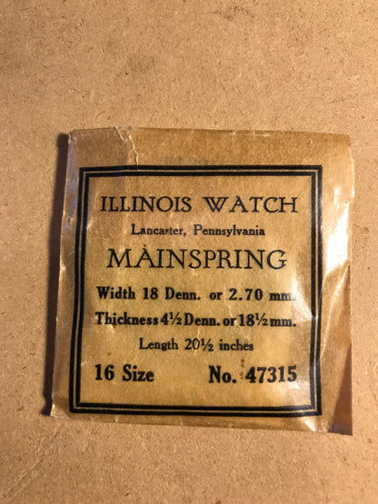Illinois Factory Mainspring #47315 for 16s movements - Steel