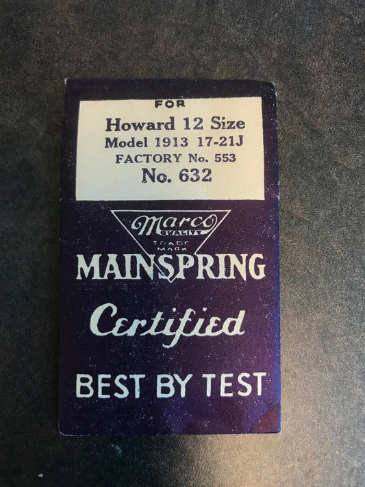 Marco No. 632 Mainspring for Howard 12s Model 1913 Factory #553 - Steel