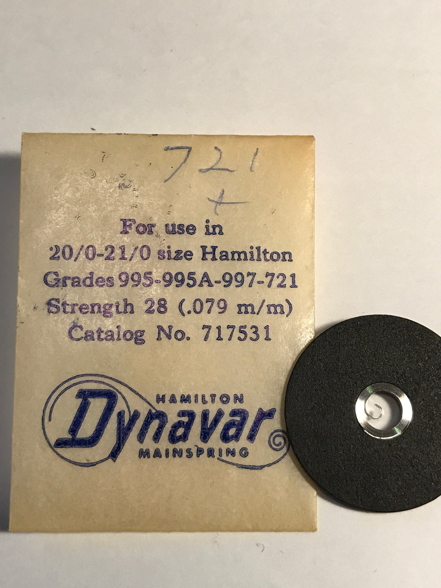 Hamilton Factory Dynavar Mainspring for 20/0 & 21/0s Hamilton No. 717531 - Alloy