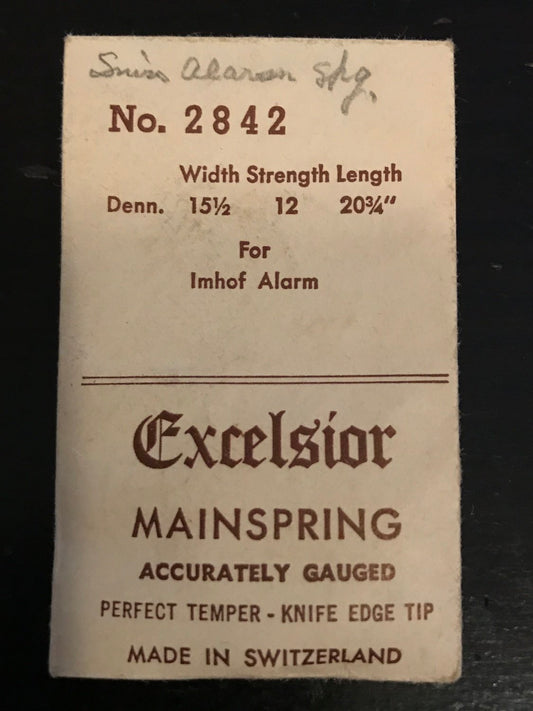Excelsior #2842 Mainspring for Imhof Alarm / Travel Clocks