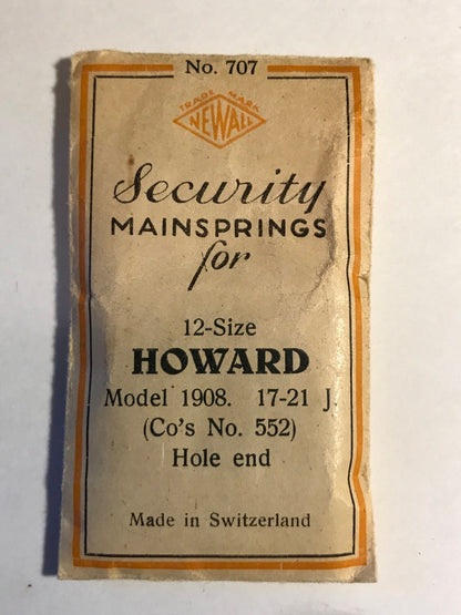 Newall Security Mainspring #707 for Howard 12s Factory No. 552 - Steel