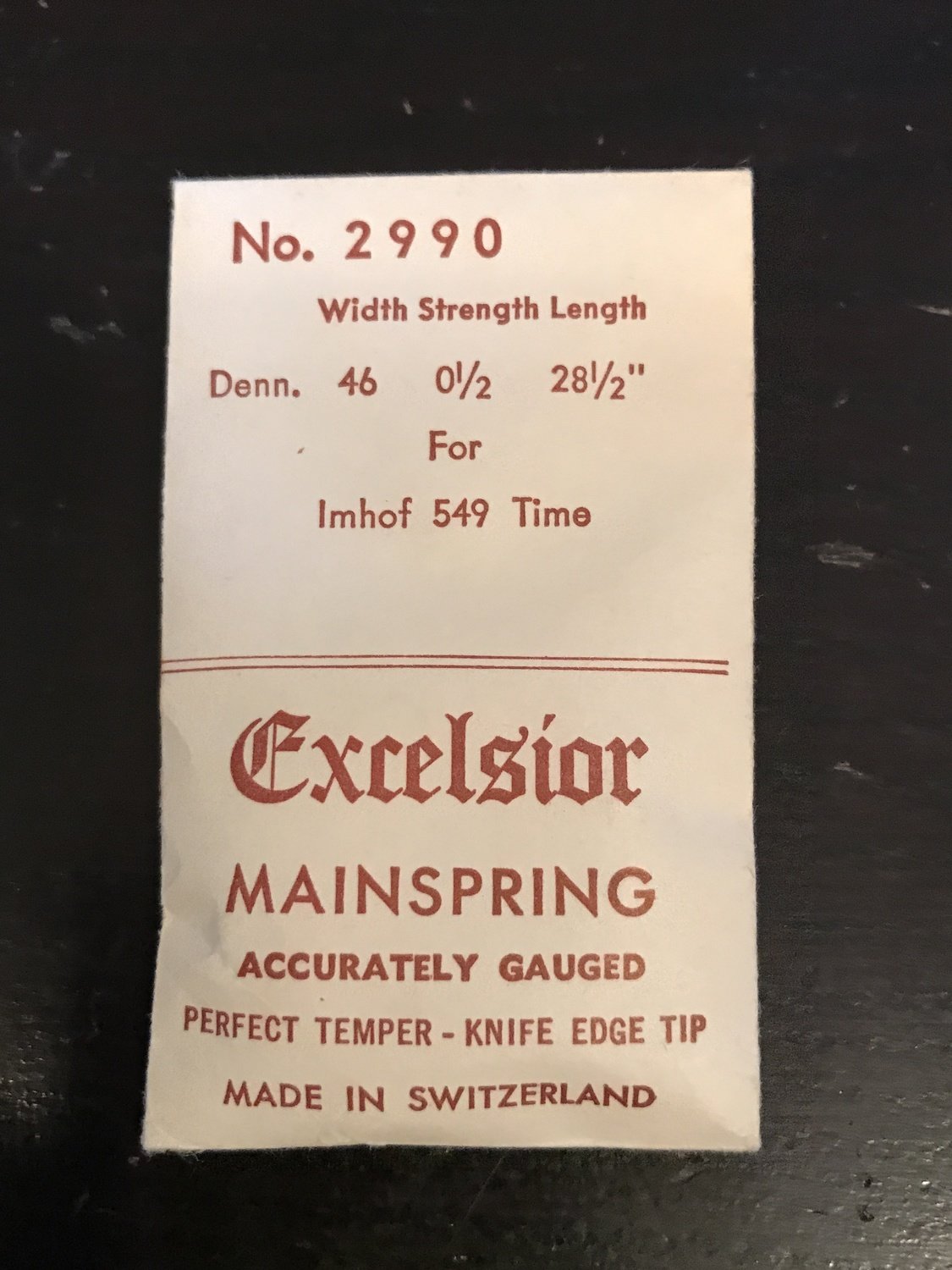 Excelsior #2990 TIME Mainspring for Imhof Model 549 Alarm / Travel Clocks