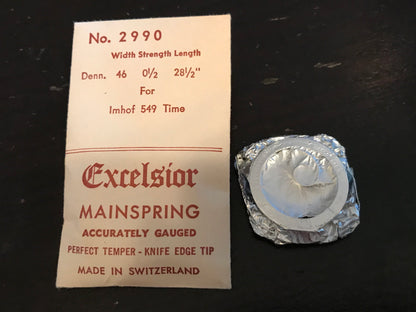 Excelsior #2990 TIME Mainspring for Imhof Model 549 Alarm / Travel Clocks
