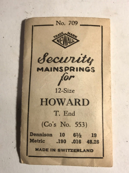 Newall Security Mainspring #709 for Howard 12s Factory No. 553 - Steel