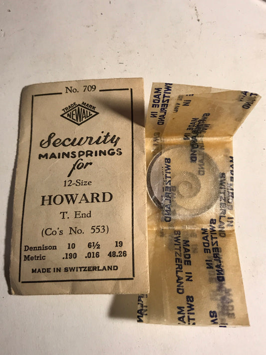 Newall Security Mainspring #709 for Howard 12s Factory No. 553 - Steel