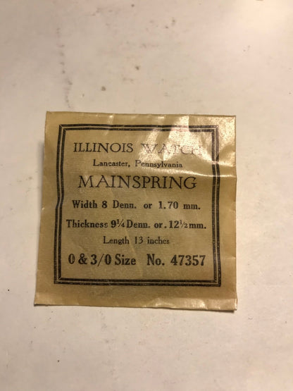 Illinois Factory Mainspring for 0s & 3/0s Movements No. 47357 - Steel