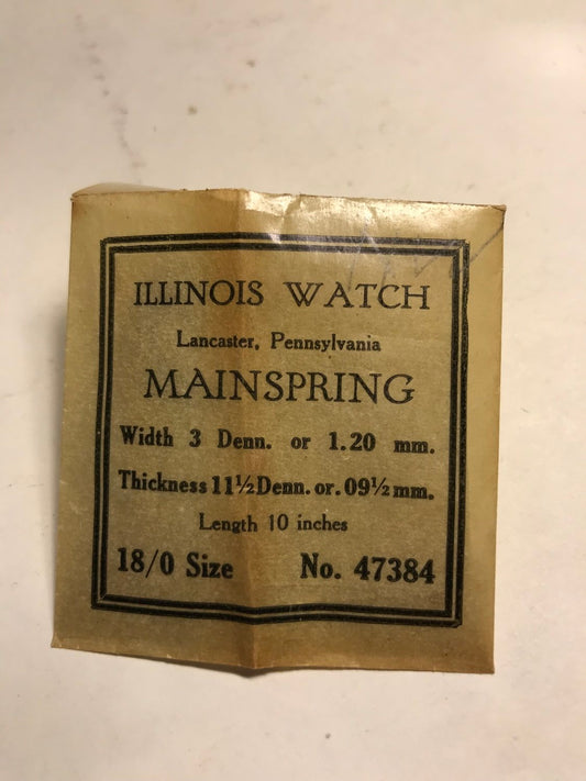 Illinois Factory Mainspring #47384 for 18/0s Models - Steel