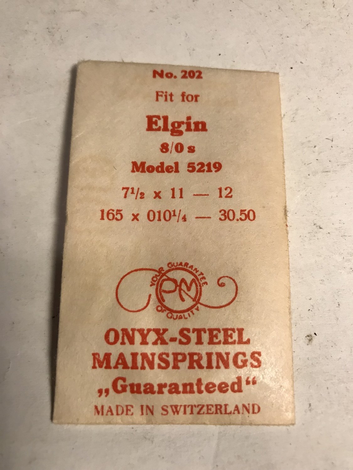 PM Mainspring No. 202 for Elgin 8/0s No. 5219 - ONYX Steel