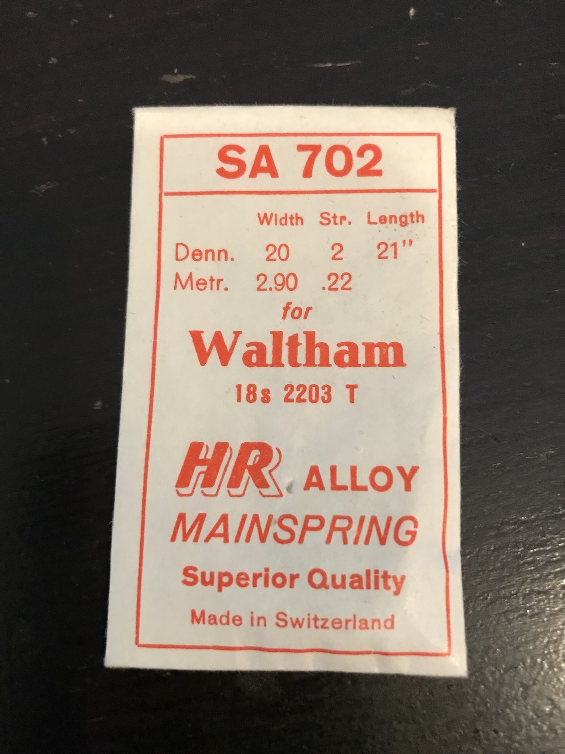 HR Mainspring SA702 for 18s Waltham Factory No. 2203 - Alloy