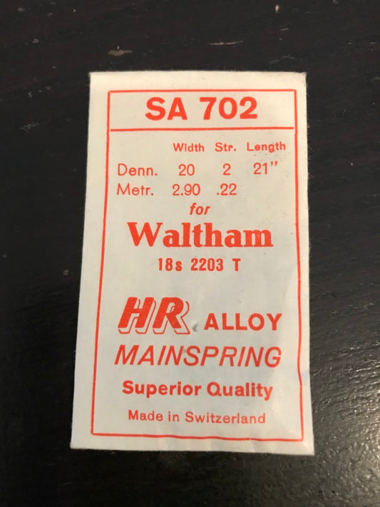 HR Mainspring SA702 for 18s Waltham Factory No. 2203 - Alloy
