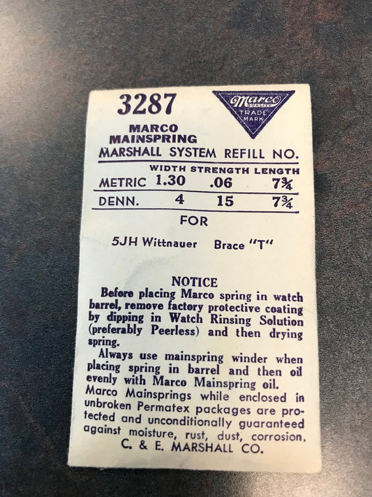 Marco Mainspring #3287 for Wittnauer Caliber 5JH - Steel