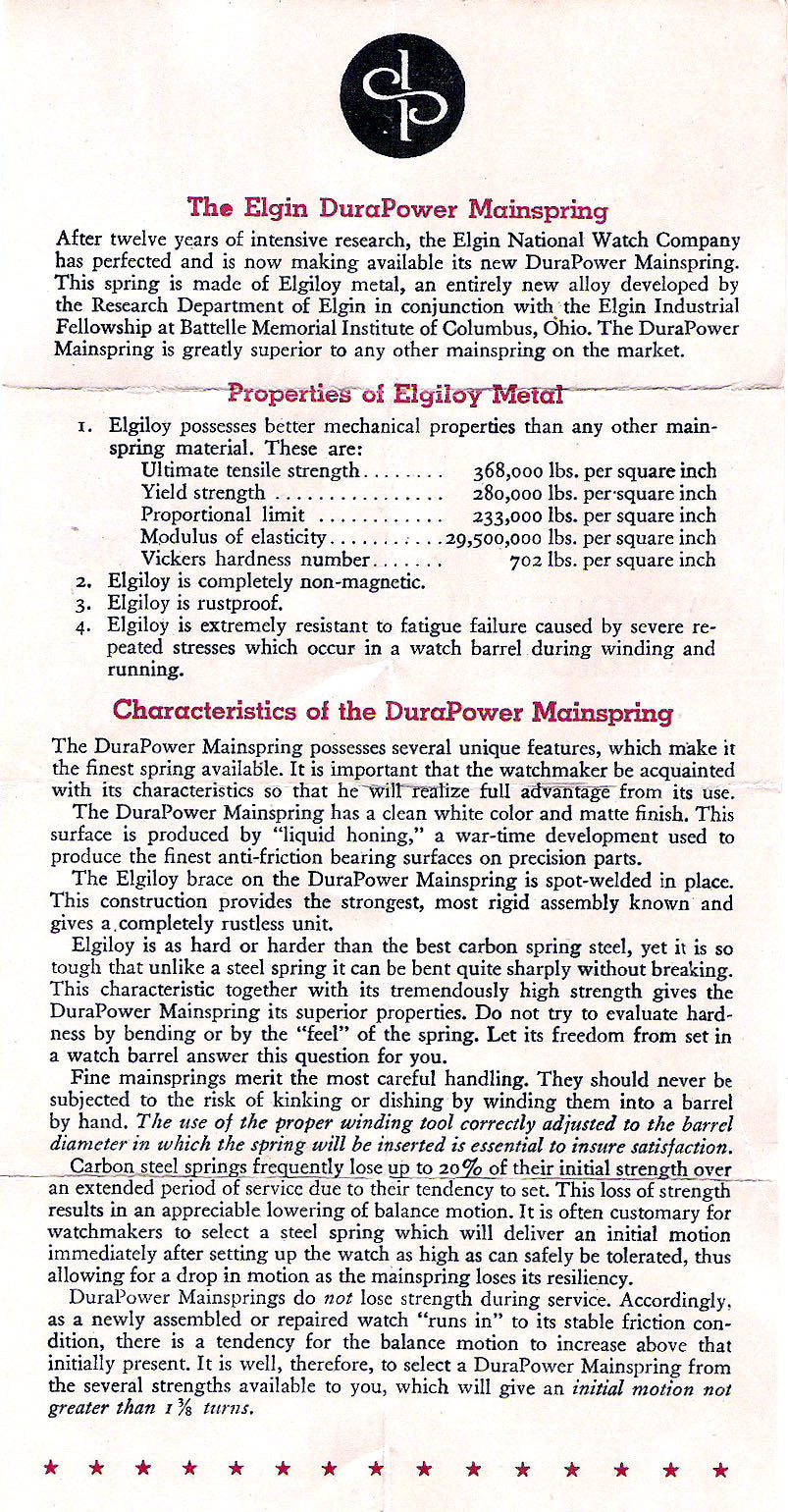 Elgin Factory DuraPower Mainspring for 4/0s No. 6096 - Alloy