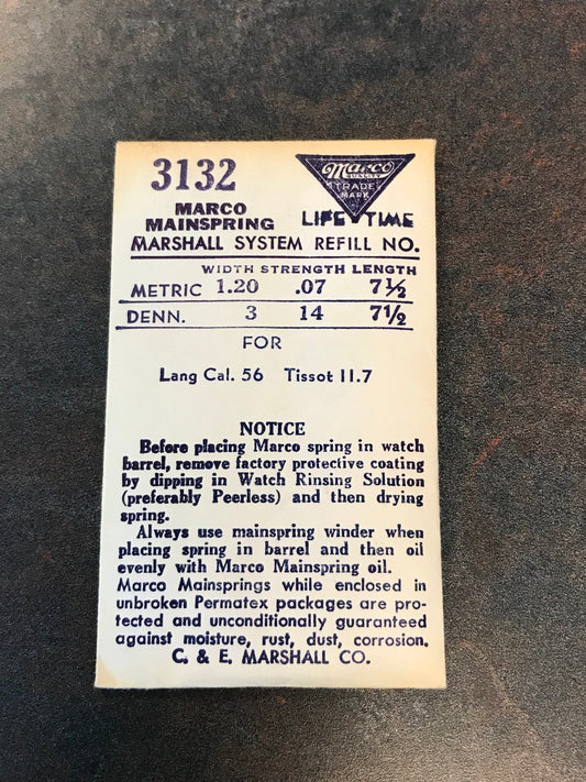 Marco Mainspring No. 3132 for Tissot 11.7 & Lang caliber 56 - Steel