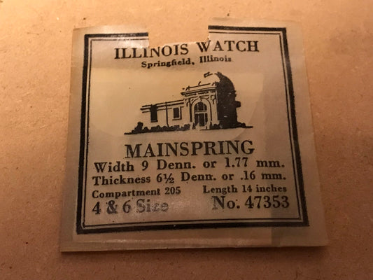 Illinois Factory Mainspring #47353 for 4s & 6s Models - Steel