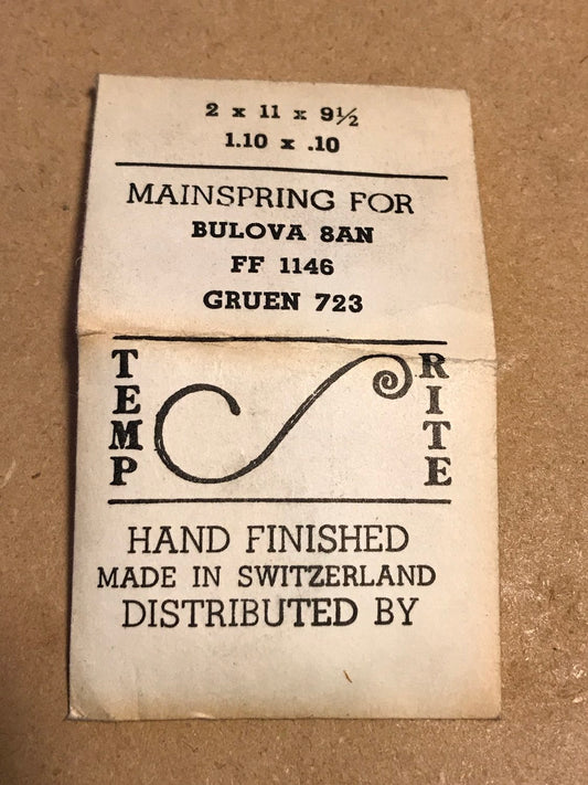 TEMP-RITE Mainspring for FF1146, Bulova 8AN & Gruen 723 - Steel