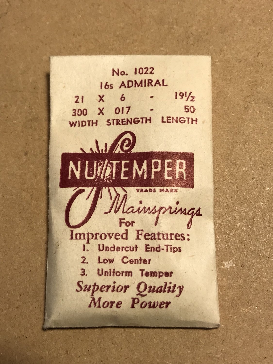 NuTemper Mainspring #1022 for 16s CYMA / Tavannes Admiral Pocket Watch - Steel