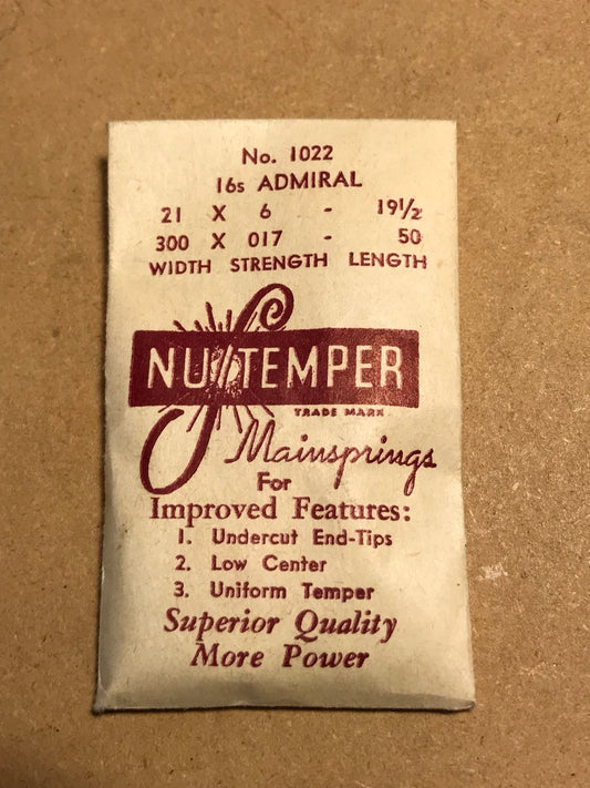 NuTemper Mainspring #1022 for 16s CYMA / Tavannes Admiral Pocket Watch - Steel