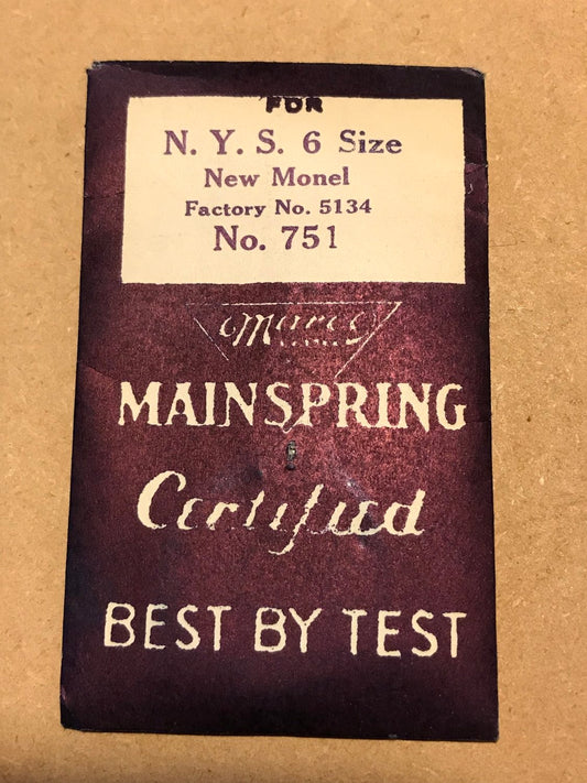 Marco Mainspring #751 for NY Standard 6s New Model No. 5134 - Steel