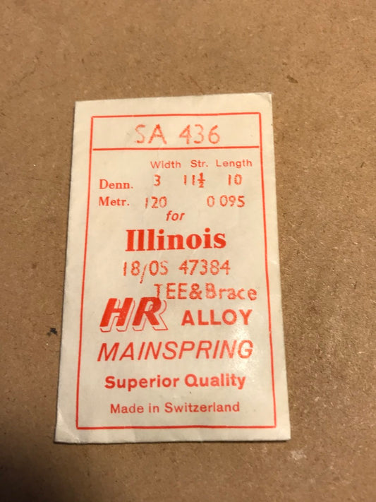 HR Mainspring SA436 for 18/0s Illinois Factory No. 47384 - Alloy