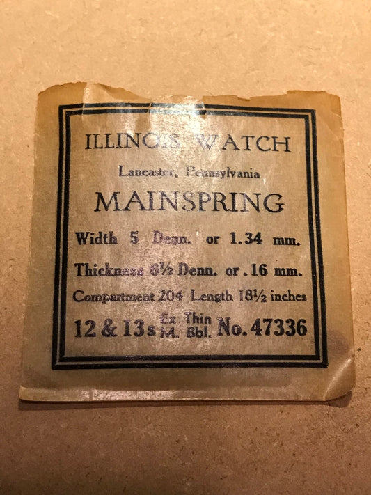 Illinois Factory Mainspring #47336 for 12s & 13s Models - Steel