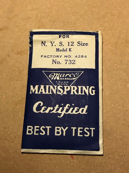 Marco Mainspring #732 for NY Standard 12s Model K No. 4284 - Steel