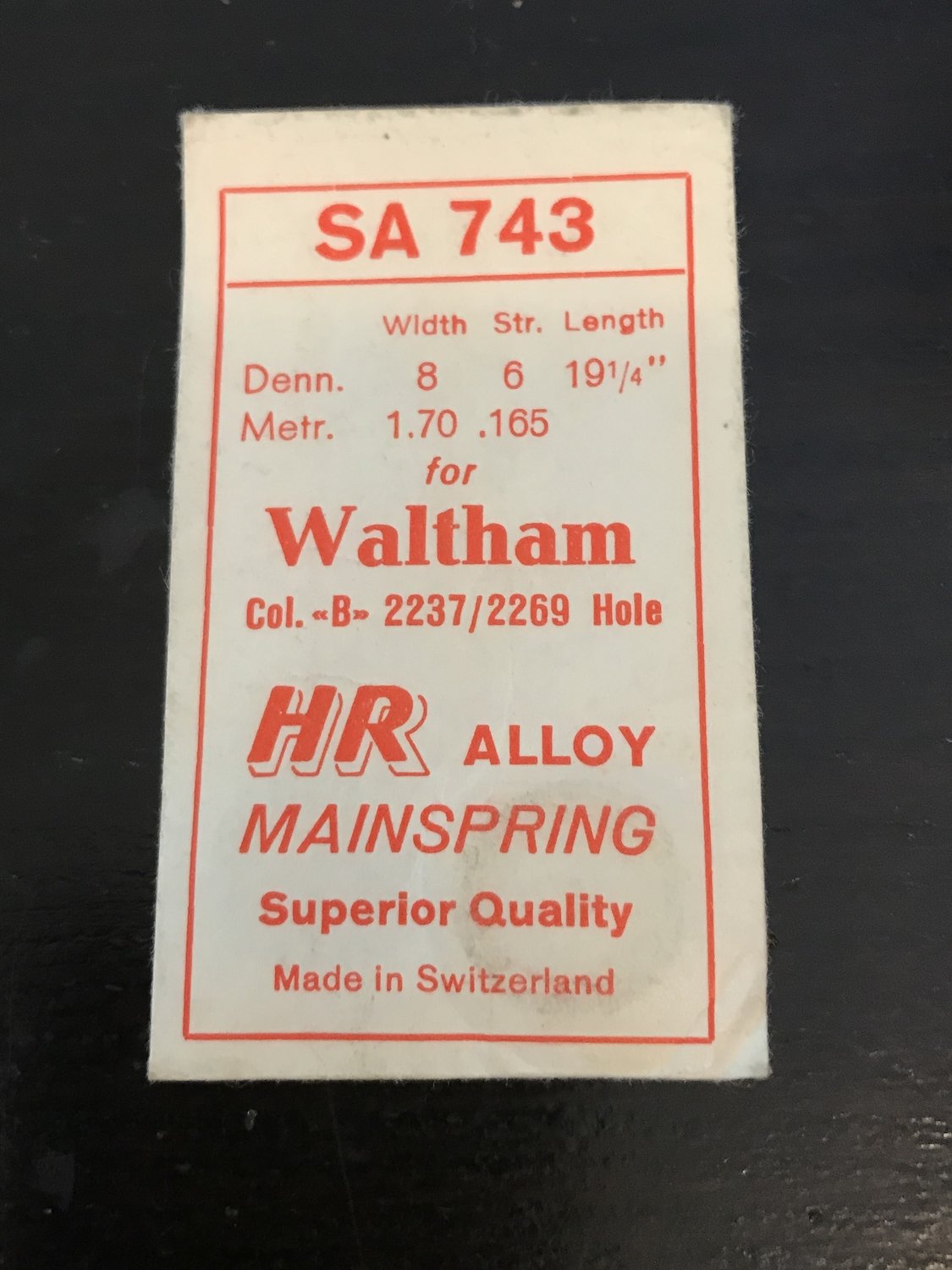 HR Mainspring SA743 for Waltham 12s Colonial B No. 2237 / 2269 - Alloy