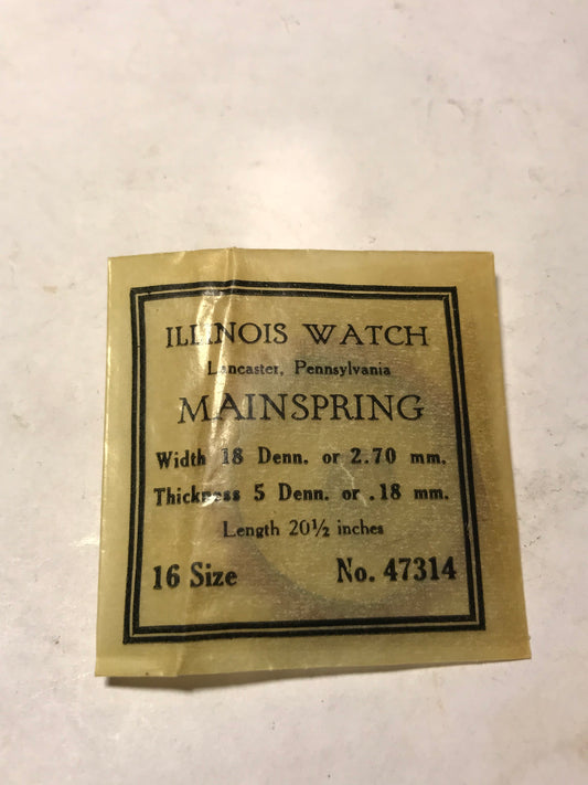 Illinois Factory Mainspring for 16s 21j & 23j, No. 47314 - Steel