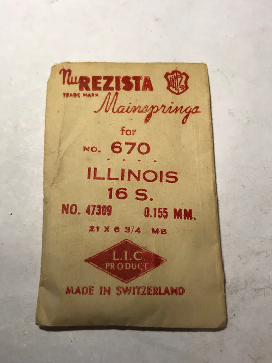 NuREZISTA Mainspring #670 for Illinois 16s Factory No. 47309 for 60hr - Steel