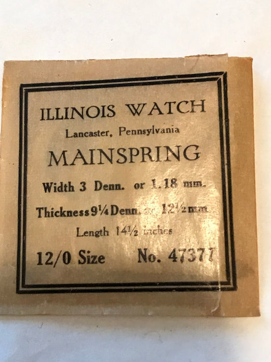 Illinois Factory Mainspring Factory No. 47377 for 12/0s movements - Steel